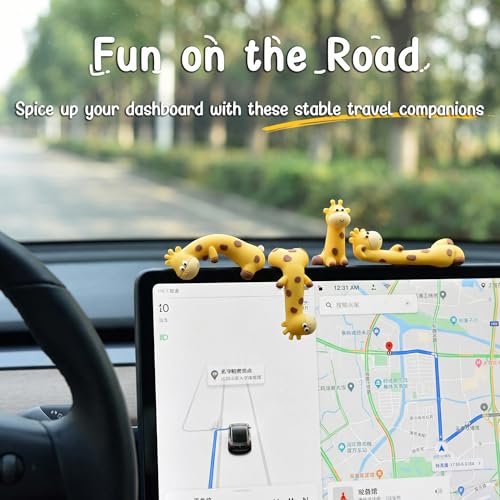 4Pcs Mini Giraffe Figurines for Computer Monitor Decor-Cute Resin Animal Ornaments for Car Dashboard, Desk Accessories & Office Decorations-Adorable Monitor Frame Hanging Screen Buddy Set - color: Giraffe