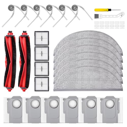32 Pcs Q10 S5+ Replacement Accessories Compatible with Robo rock Q10 S5 / Q10 S5+ Robot Vacuum, 2 Main Brushes, 6 Mop Pads, 4 HEPA Filters, 6 Scent Tablets, 6 Side Brushes, 6Dust Bags - size: for Q10 S5+