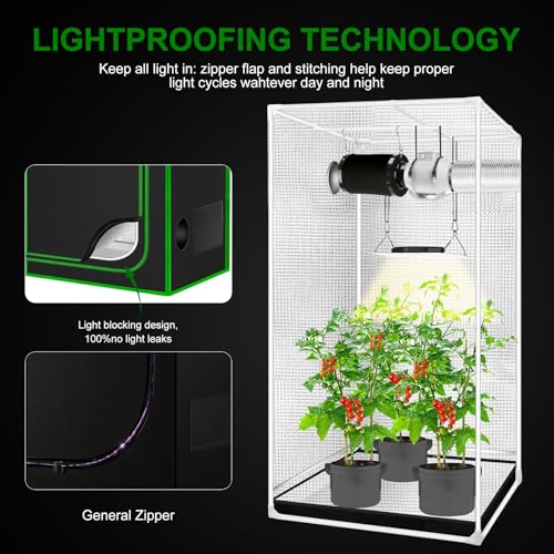 2x2 Grow Tent, 24"x24"x55'' High Reflective 600D Diamond Mylar Canvas with Observation Window and Floor Tray for Hydroponic Indoor Plant Growing - size: 24"x24"x55"