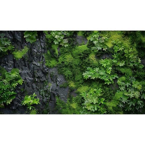 Rock Wall Texture Aquarium Background Green Moss Black Rock Wall Fish Tank Background Nature Green Moss Fern Reptile Tank Backgrounds Rocky Texture Reptile Tank Terrarium Backgrounds Decor 48x24in - color: Black_Green, size: 48(W)x24(H)inches/ 120(W)*60cm