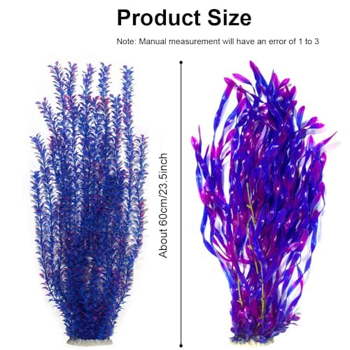 Aquarium Decor Artificial Seaweed Water Plants, Extra Large 23.6 Inches Fish Tank Plastic Plants, Tall Fish Tank Decorations with a Aquarium Diver Ornament (Purple) - color: Purple