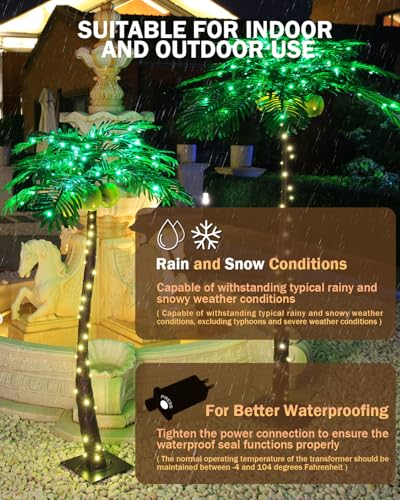 TYBEEU 5ft Lighted Palm Tree with 136 LED Lights & Glowing Coconuts, Dimmable, Decorative Artificial Tree for Indoor & Outdoor Use, Perfect for Home, Garden, Patio, Summer, Tropical Party & Holiday - size: 5ft