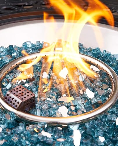 NUPICK 20 lb 1/2 Inch Reflective Fire Glass, Pacific Blue, Sparkly, Eco-Friendly, Convenient, Mirror Finish - color: Pacific Blue, size: 20 Pound (1/2")