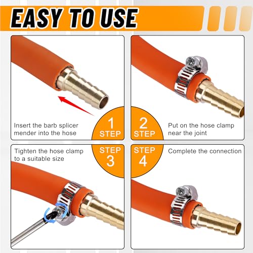 26PCS Brass Hose Barb Fitting,Barb Splicer Mender Hose Fittings 3/16" 1/4" 5/16" 3/8" 1/2" 5/8" with 52Pcs Stainless Steel Pipe Hose Clamps for Air/Fuel/Water/Oil Hose - size: 26pcs barb splicer