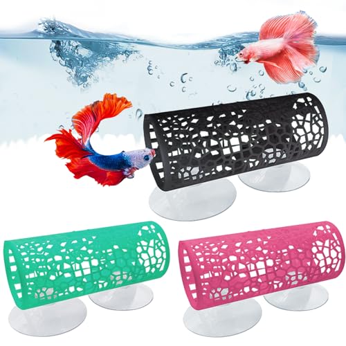 3Pcs Betta Tunnel, Betta Fish Tank, Betta Hideout Shrimp Tank Accessories Hammock with Suction Cups, Safe Hollow Hammock Aquarium Decor for Bettas Fish Hide, Play and Rest