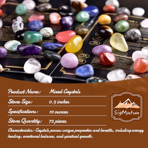 Polished Colorful Healing Crystal Stone Set, 72 Pcs 0.5" Tumbled Gemstones, Bulk Decorative Pretty Rocks Collection for Meditation, Reiki, Grounding, Vase Filler, Mancala Stones and Crafts - color: Mixed Crystals - 14 Types, size: 0.5"