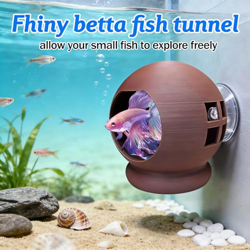 Betta Hammock & Floating Log - Natural 3D Printed Cozy Hideout with Suction Cup, Lightweight PLA Aquarium Decor for Small Tanks,2.6" W x 2.9" H (Brown)