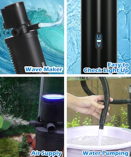 COOSPIDER Aquarium Filter U-Very Suitable for 10-45 Gallon Tank, 158GPH Small Fish Tank Filters for Green Control, Powerful Internal Submersible Pump for Turtle Tank, Air Supply & Oxygen Enhancement - size: CTUV-H4F (10-45Gallon)