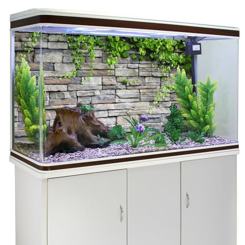 AWERT Vinyl 48x24 inches Stone Brick Wall Aquarium Background Rock Fish Tank Background Spring Leaves Terrarium Background - size: 48x24in/120x60cm