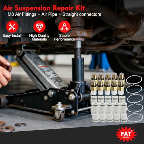 10Pcs M8 Valve Suspension Fittings with 10Pcs Straight Connectors with 5M Air Line Hose Compatible with Mercedes-Benz W164 W251 W164 W212 W211 W220 W221 1643200625