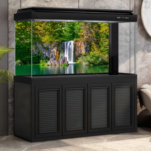 Scenic Waterfalls Aquarium Background Scenic Spring Falls Forest Fish Tank Background Stunning Summer Mountain Tranquil Lake Terrarium Backgrounds Cascading Waterfall Reptile Tank Backgrounds 24x12in - color: Dark Green, size: 24(W)x12(H)in