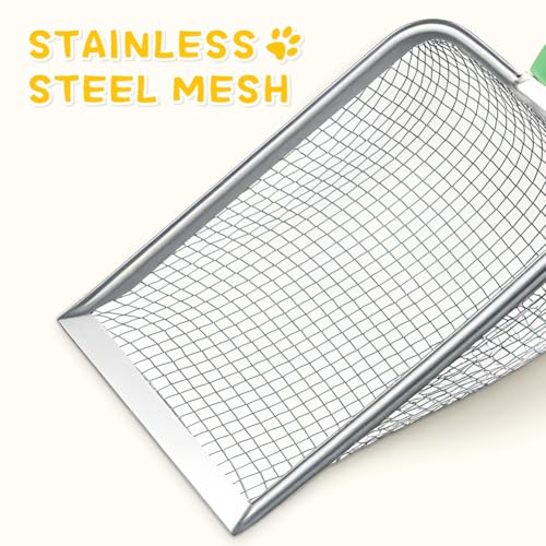Metal Cat Litter Scoop,Sturdy Litter Cleaner Corner Shovel,Stainless Steel Mesh Litter Shovel,Easy to Clean Reptile Terrarium Sand Waste(Green)-Christmas - color: Green, size: L