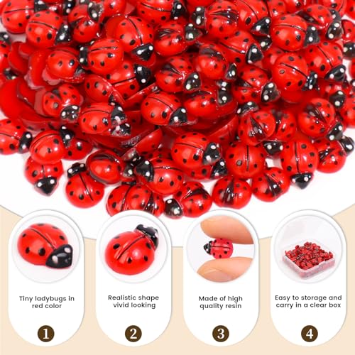 300pcs Luminous Mini Resin Ladybug Decor Tiny Ladybug for Crafts Dollhouse Miniatures Mini Resin Things Animals for Fairy Garden Micro Landscaping Home Decoration, 2 Types(0.32 * 0.4inch) - color: 300pcs Luminous Mini Resin Ladybug