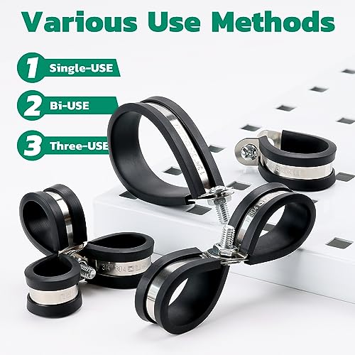 OURU 125PCS Cable Clamp,12 Sizes Stainless Steel Rubber Coated Cushioned Insulated Cable Clamps Assortment Kit-Metal Wire Clamps,Cable Clips,Pipe Clamps - size: 125 PCS - 12 Sizes