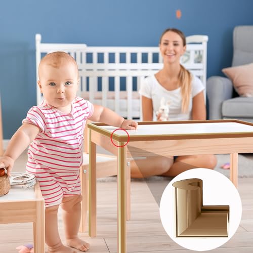 8 Pack Large Table Corner Protector for Kids, Baby Proofing Soft Rubber Foam Cushion Corner Covers, Heavy-Duty Corner Bumper Guards for Furniture Stair Cabinet Fireplace - Pre-Taped, Light Brown - color: Light Brown