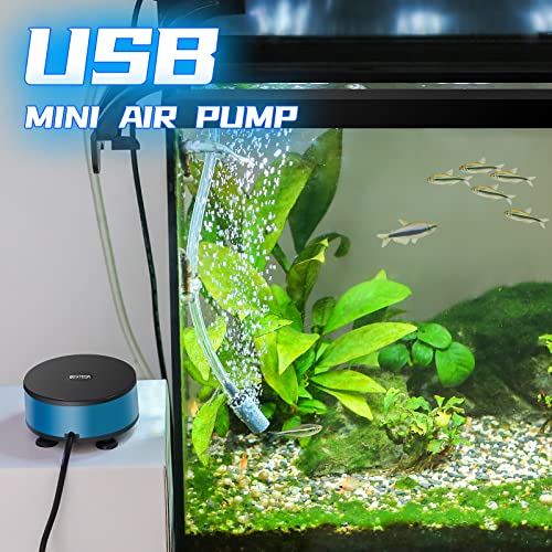 UPETTOOLS Mini Aquarium Air Pump, Quiet Fish Tank Oxygen Pump Portable USB Air Pump Aquarium Bubbler Kit with Air Stone and Airline Tubing for 1.5-7 Gallon Fish Tanks