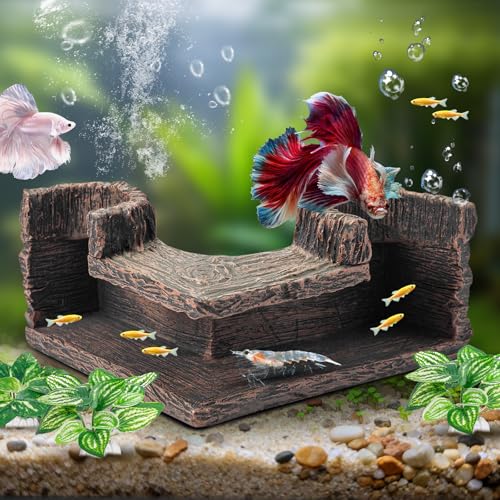 CousDUoBe Aquarium Cave | 90° Corner Fish Cave Viewing Tunnels Silk Aquarium Plants，Betta Fish Tank Accessories BPA-Free Premium Resin,Fish Tank Cave for Corners (5.1” x 2.7” x 2”) - size: Style A