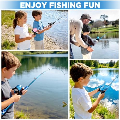 PLUSINNO Kids Fishing Pole with Spincast Reel Telescopic Fishing Rod Combo Full Kits for Boys, Girls, and Adults - color: Blue, size: 5FT / 1.5M