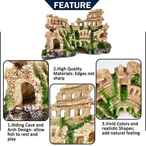 Antique Roman Column Ruin Aquarium European Castle Decoration for Fish Tank Castle Cave Hideouts Rocks Plants Supplies Accessories Safe for Freshwater and Saltwater Fish Tanks – Large - color: Antique Roman Column Ruin