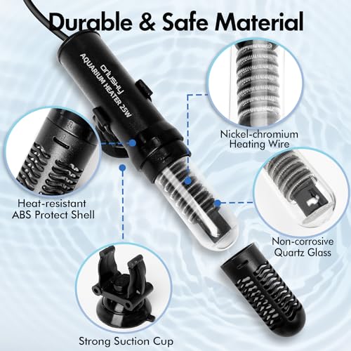 25W Small Submersible Aquarium Heater, Constant Temperature Betta Fish Tank Heater of 78℉for 1-6 Gallons Freshwater & Saltwater Tanks - size: 25W