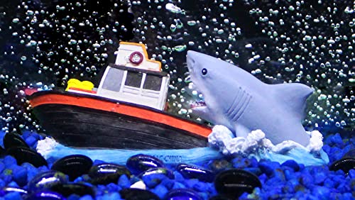 Penn-Plax Jaws Officially Licensed Aquarium Decoration – Boat Attack – Safe for Freshwater and Saltwater Fish Tanks – Small - style: Boat Attack