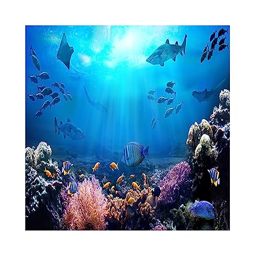 AOFOTO 8x8ft Underwater World Backdrop for Photography Aquarium Seabed Rocks Lights Coral and Fishes Tropical Ocean Scene Under The Sea Background Kids Party Decoration Banner Photobooth Props - size: 8x8ft