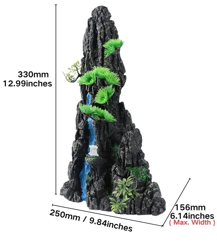 Large and Tall Fish Tank Decorations Aquarium L9.84x W6.14x H12.99inch, Resin Mountain View Aquarium Decor, Rock Thematic Ornaments with Tree & House for Betta Cichlid Goldfish Shrimp Playing Hiding - color: 4#