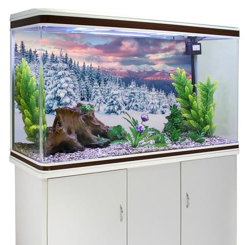 YongFoto Winter Snow Scene Fish Tank Background 24x12 inch Snowfield Pine Forest Rime Sunglow Rosy Clouds Polyester Backdrop Reptile Terrarium Aquarium Bearded Dragon Habitat Background - color: Purple 3, size: 24x12in/60x30cm