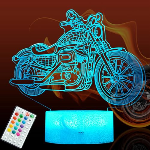 Motorcycle Gifts, Motorcycle Night Light, Motorbike 3D Illusion Lamp, 16 Colors Changing, Timer, 4 Flash Modes and Dimmable，LED, Kids Room Decoration, Xmas Birthday Gifts - color: Color 2
