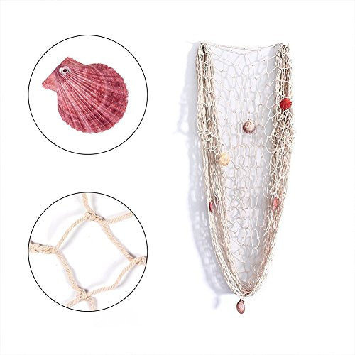 Rosoz Nature Fish Net Wall Decoration with Shells, Ocean Themed Wall Hangings Fishing Net Party Decor for Pirate Party,Wedding,Photographing Decoration - color: Beige
