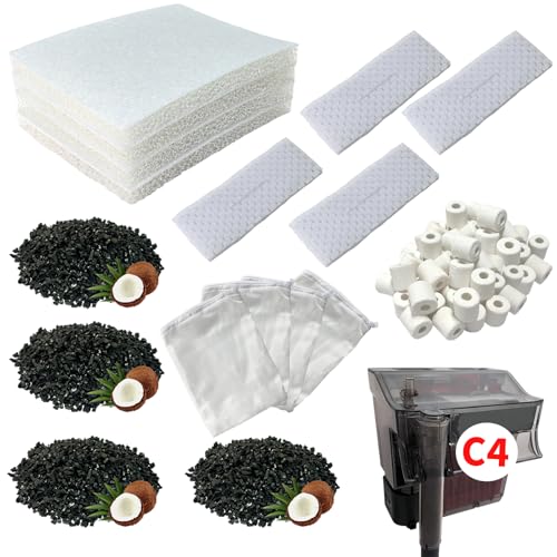 13 Set Aquarium Filter Media Kits Replacement for Fluval C4 (40-70 Gal) Aquarium Power Filter, Includes 4 Foam Pads, 4 Tarpaulins, 4 Activated Carbons, 1 Ceramic Ring - size: C4 Series