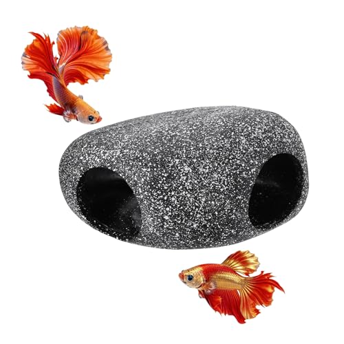 Aquarium Decorations Rocks, 6.7x4.7x3.1 Inch Betta Hide Resin Realistic Fish Tank Ornaments, (Grey), Intended for Small Fish/Shrimp/Guppy - size: 6.7x4.7x3.1 Inch