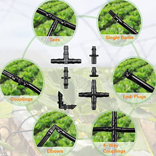 300 Pcs Barbed Connectors Irrigation Fittings Kit, Drip Irrigation Fittings 1/4” Tubing Connectors for Drip or Sprinkler Systems-Couplings, Single Barbs, End Plugs, Elbows, Tees, 4-Way Coupler - size: 300P-Irrigation Fittings Set