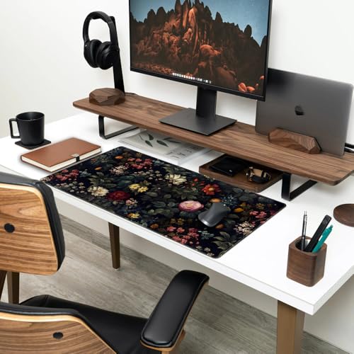 Black Vintage Desk Pad - Large Mouse Pad & Laptop Keyboard Mat - Non-Slip Base - 31.5 x 15.8 in - Gaming & Office Desk Decor - color: Vintage Rose