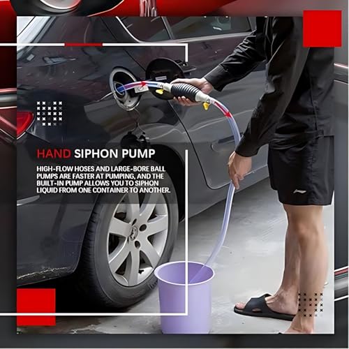 High Flow Siphon Hand Pump Portable Manual Car Fuel Transfer Pump for Gas Gasoline Petrol Diesel Oil Liquid Water Fish Tank with 1M Siphon Hose