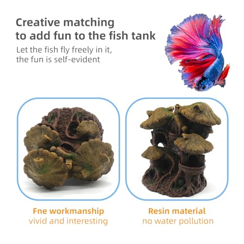 Fish Tank Decorations Hideaway Cave, Fish Tank House Accessories for Amphibians, Goldfish, Shrimp, Conch