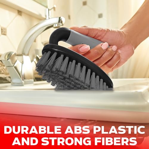 Scrub Brush Set of 3pcs - Cleaning Shower Scrubber with Ergonomic Handle and Durable Bristles - Grout Cleaner Brush - Scrub Brushes for Cleaning Bathroom/Shower/Tile/Kitchen/Floor/Bathtub/Carpet - color: Black, Set of 3