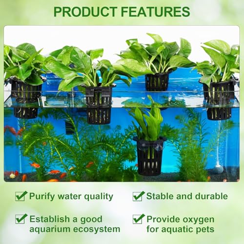 4 PCS Upgraded Aquarium Plant Holder, Fish Tank Plant Holder with 3 Size Extension Hooks and Suction Cups for Fish Tank Aquaponic Cultivation