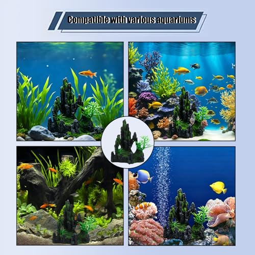Aquarium cave Decoration Set, Fish Tank Hiding cave Accessories, Betta Fish Hiding Place, Suitable for Betta Fish, Guppies, Shrimp, etc. (Includes 4 Artificial Aquatic Plants)