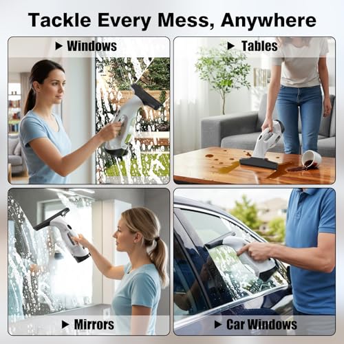Window Vacuum Squeegee Cordless, 2000Pa Electric Window Cleaner Tool with 2200mAh & 150ml Water Collection Tank, Cleaning Kit Shower Squeegee for Glass Doors, Tiles, Mirrors, Car (White) - color: Beige