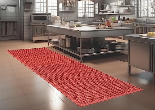 Rhino Mats, K-Series Comfort Tract Anti-Fatigue Drain-Thru Beveled Floor Mat, Drainage Non-Slip Grease-Resistance for Kitchen, Restaurant, Pool, Gym, Bar or Patio (Terra Cotta, 3' x 10' x 0.5") - size: 3' x 10' x 0.5" Terra Cotta