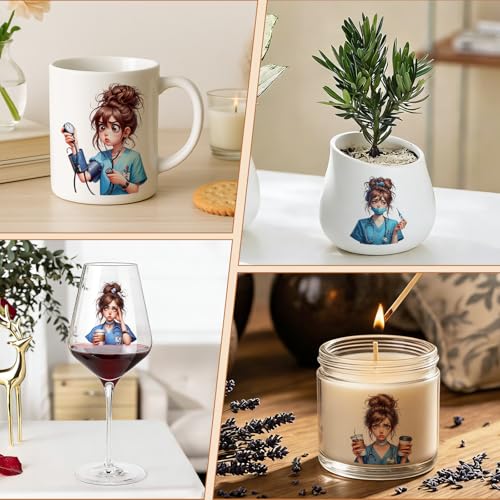 UV DTF Cup Wraps, 4 Sheets Nurse Quotes 16oz Glass Cups, Clear Transfer Stickers for Tumblers and Bottles, Assorted Pattern Set - style: Nurse Quotes