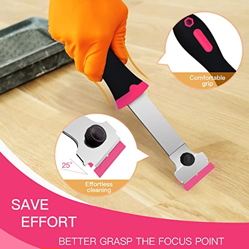 DEKEones Razor Blade Scraper, 2 PCS Razor Scraper Tool for Removing Label, Registration Sticker, Tint, Grease from Windshield, Appliance, Glass（Pink）