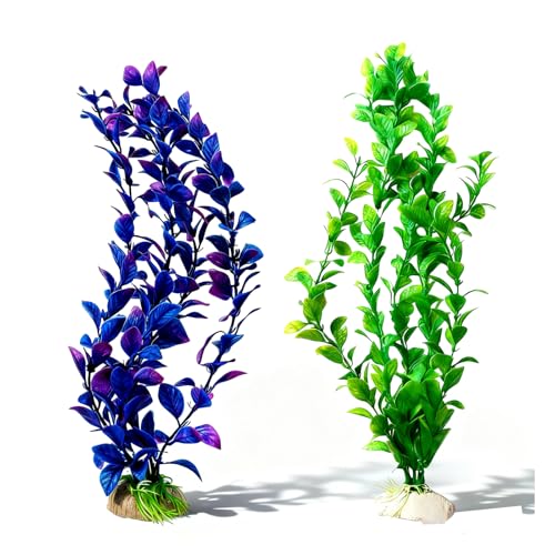 Aquarium Plants Decor,Fish Tank Plants Silk for Artificial Aquarium Plants Plastic Fake,2 Pack Fish Tank Decorations Aquarium Decorations（Green,Purple）