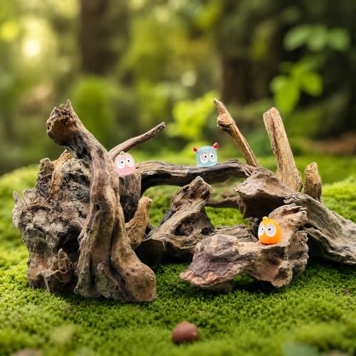 Aquarium Driftwood Unique Wooden Logs with Small -Like Decorative Mini House Figurines Suitable for Fish Bowl Classroom Decoration