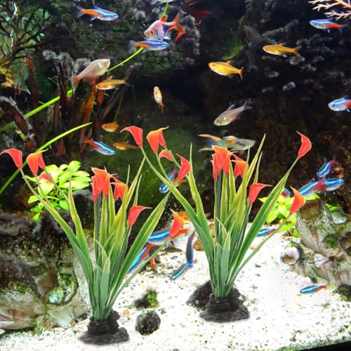 SEWACC 2Pcs Artificial Aquarium Plants for Fish Tank Decoration Realistic Plastic Fish Tank Plants for Desktop Aquarium Landscape Durable and Natural Look Accessories