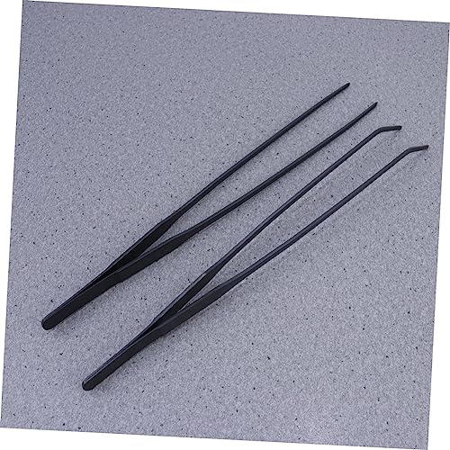 BESPORTBLE 2pcs Stainless Steel Aquatic Plant Tweezers Black Curved and Straight Tongs for Fish Tank Plants Resistant Tools for Easy Planting and Maintenance