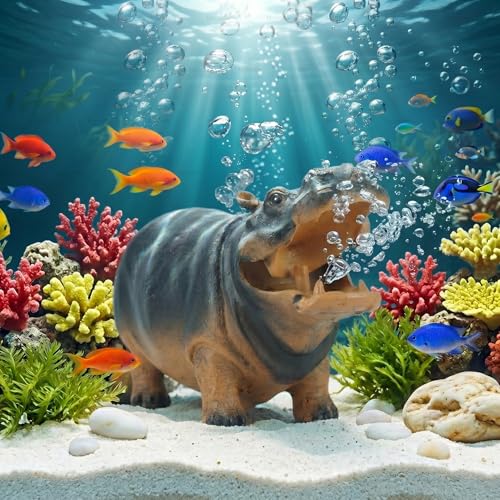 Mrcrafts Aquarium Hippo Air Bubbler Decor, Resin Fish Tank Air Pump Decoration, Air Stone Decor with Oxygen Tube, Unique Gift