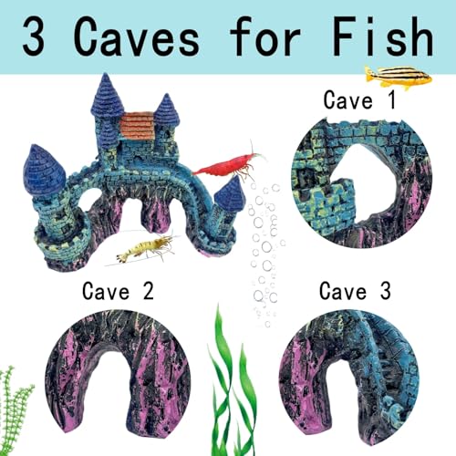 Cute Aquarium Castle Decor, Fish Tank Castle Ornaments, Fairy Aquarium Fish Tank Hide Caves Hideouts Hide House for Small Fish Betta Shrimp Crab Cichlids Guppy