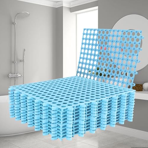12 Pack 12" x 12" Drainage Interlocking Floor Mats, Non-Slip Shower Bathroom Pool Tiles for Flooring, Soft PVC Splicing Modular Cushion Mat, for Bathroom, Drain, Pool, Patio, Balcony, Kennel, Blue